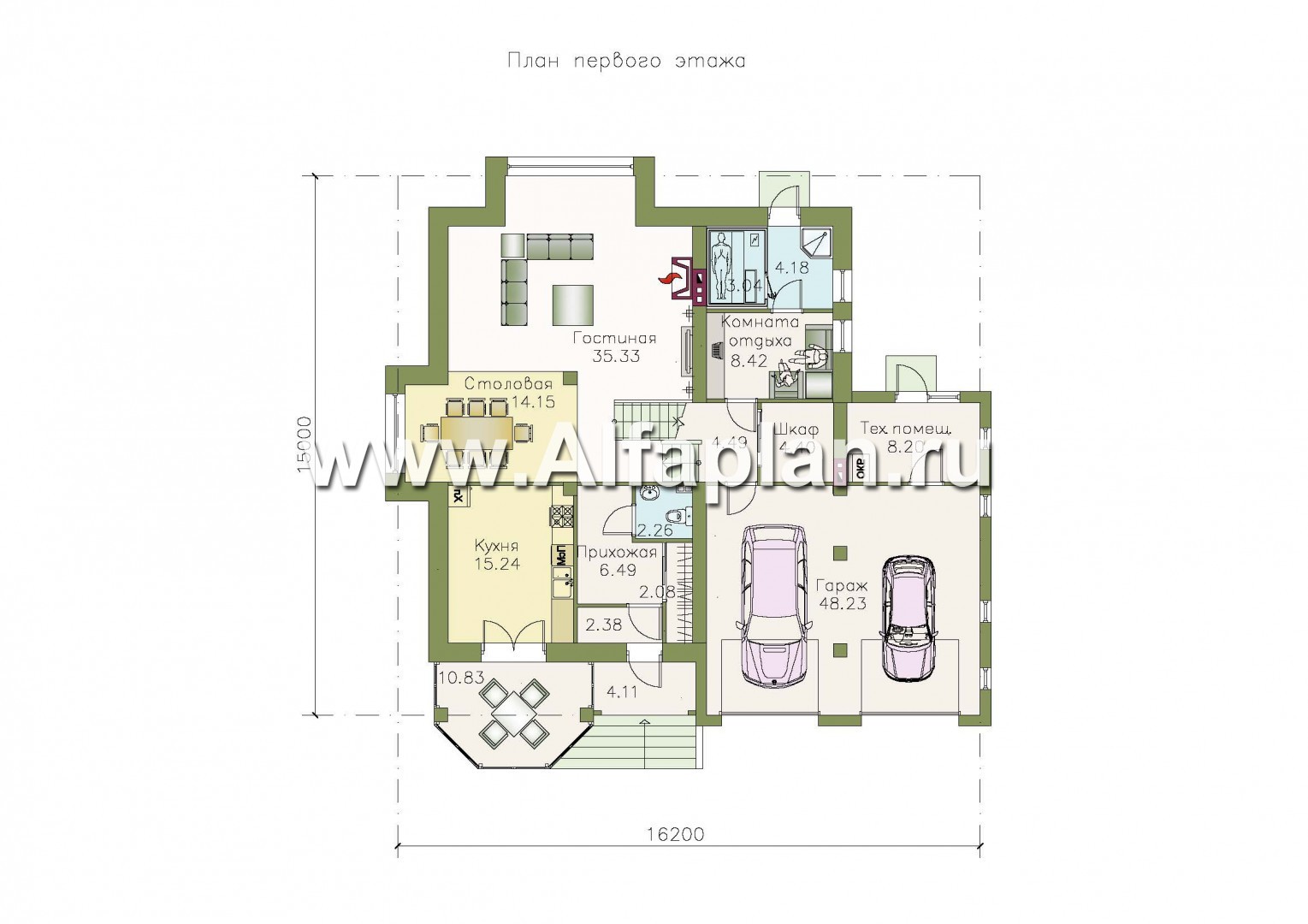 Проекты домов Альфаплан - «Белый ветер» - загородный коттедж с жилой мансардой - план проекта №1