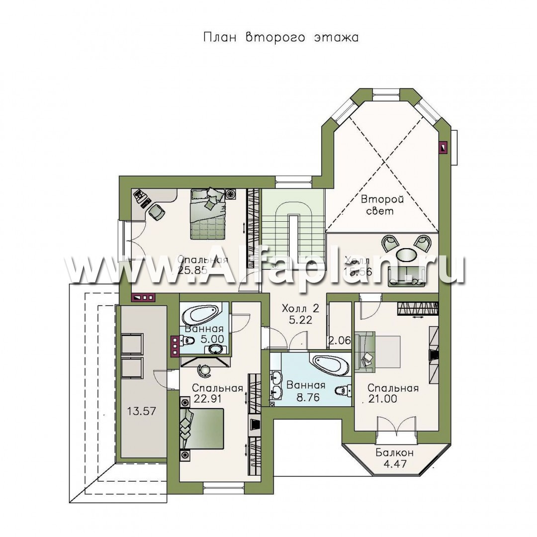 Проекты домов Альфаплан - «Гавань» - комфортабельный дом для большой семьи - изображение плана проекта №2