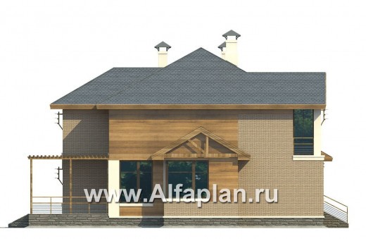 «Вектор» - проект двухэтажного дома из газобетона с кабинетом и с террасой - превью фасада дома