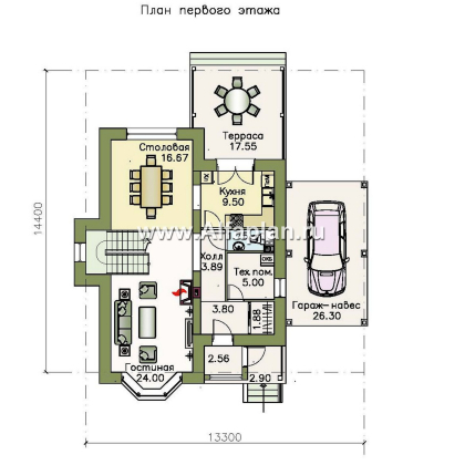 Проекты домов Альфаплан - «Примавера» - компактный дом с гаражом-навесом - превью плана проекта №1