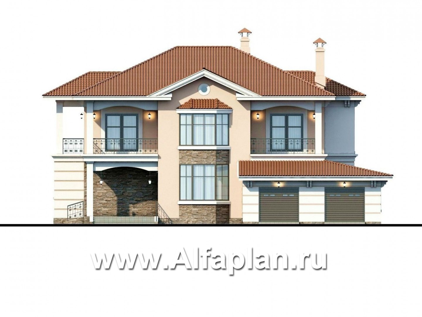Проекты домов Альфаплан - «Первый класс» - современная классическая вилла - изображение фасада №1