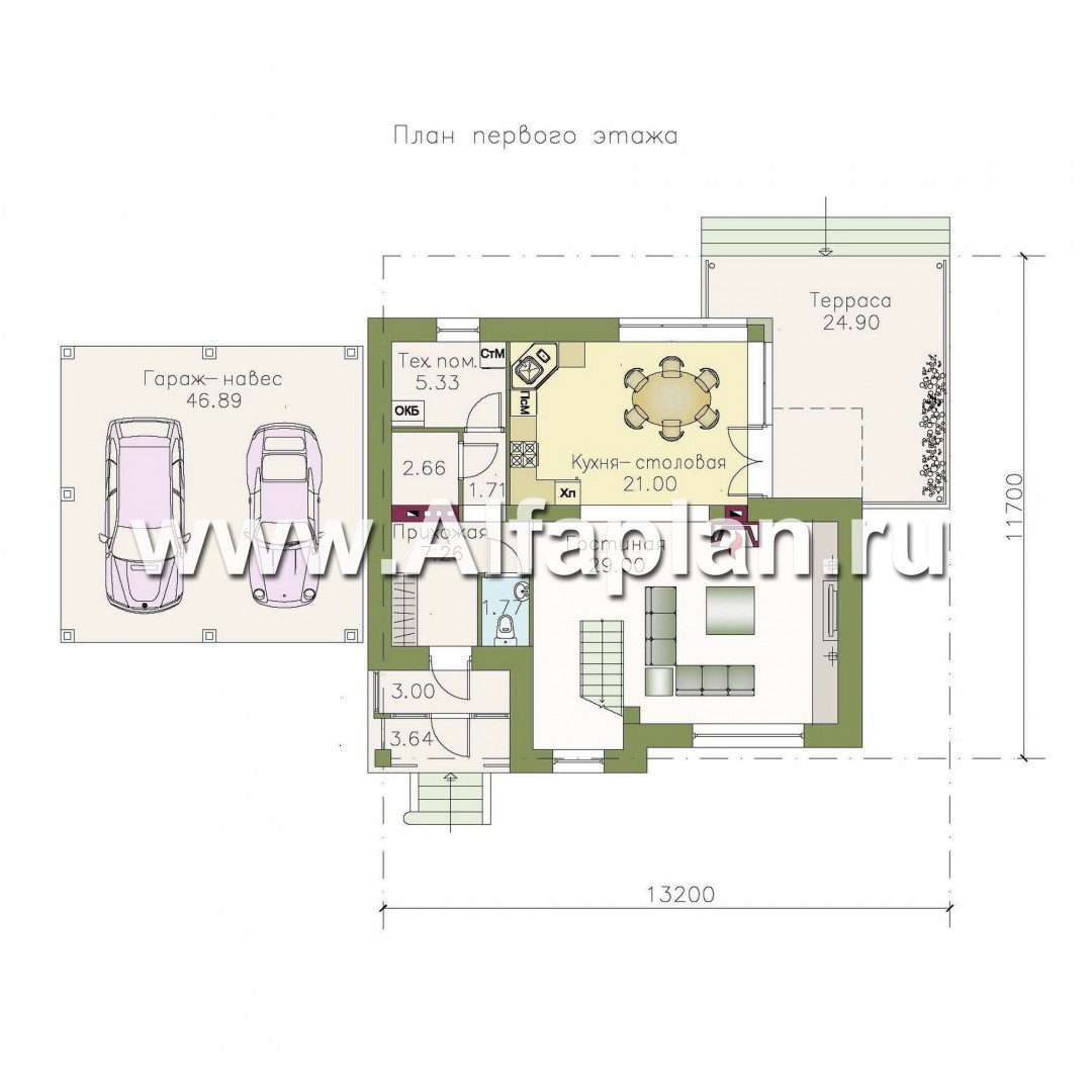 Проекты домов Альфаплан - «Дипломат Плюс» - дом с бильярдной и гаражом-навесом - план проекта №1