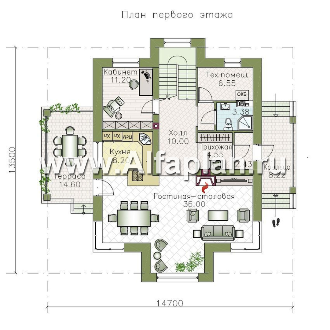 Проекты домов Альфаплан - «Воплощение» -  коттедж под пирамидальной кровлей - изображение плана проекта №1