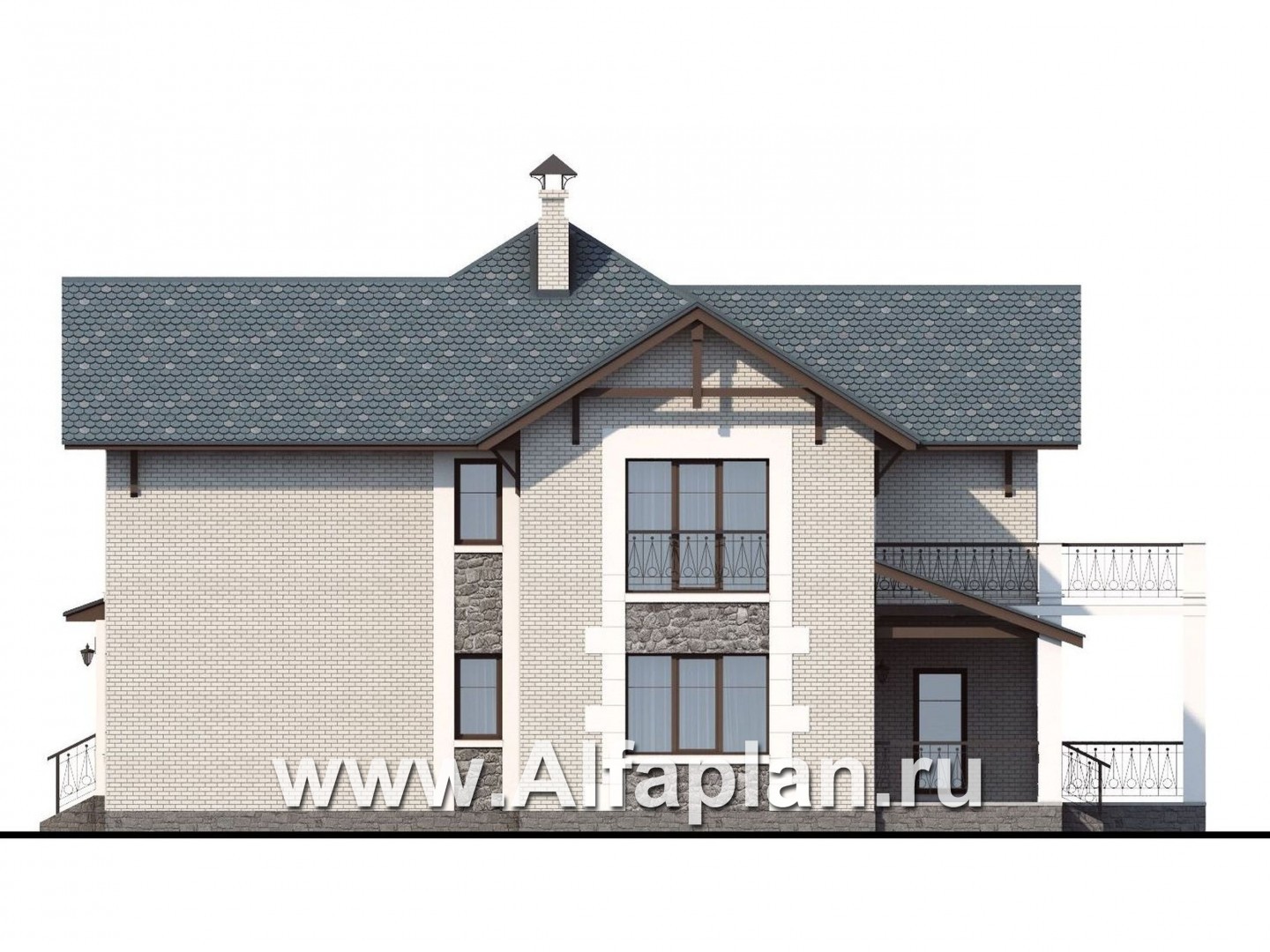 Проекты домов Альфаплан - «Реноме» - коттедж с красивой галереей и большой террасой - изображение фасада №2
