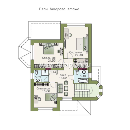 Проекты домов Альфаплан - «Бестужев» - классический коттедж с удобным планом - превью плана проекта №2