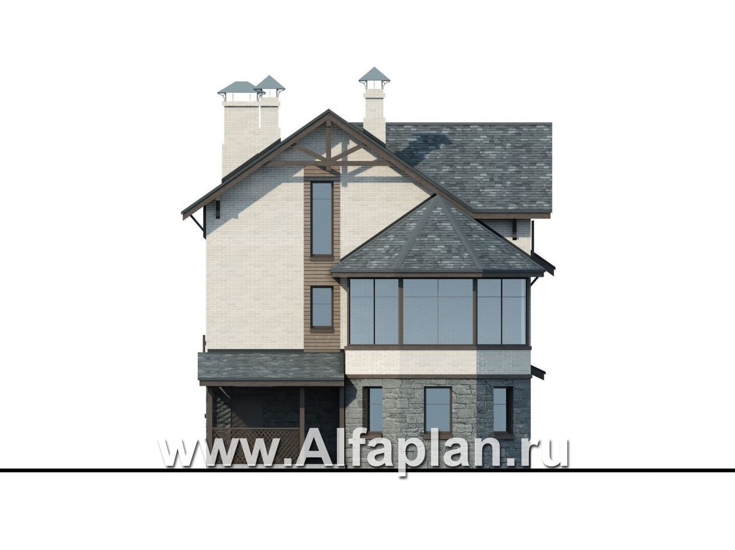 Проекты домов Альфаплан - Компактный дом с большим гаражом, верандой и зимним садом - изображение фасада №4