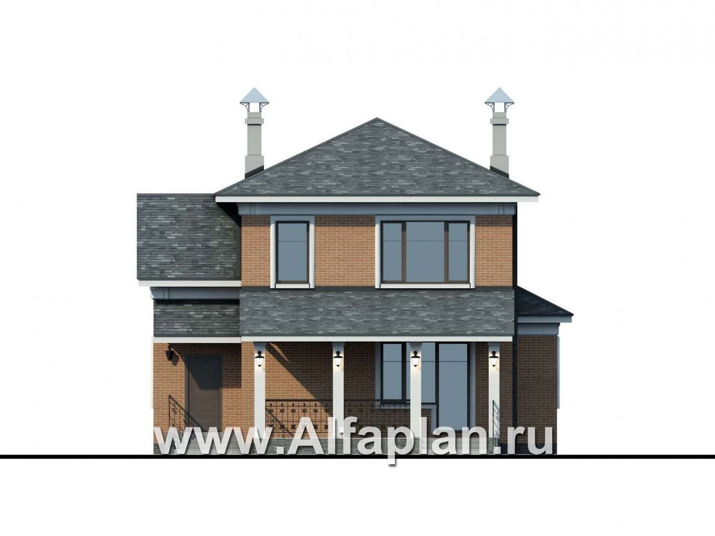 Проекты домов Альфаплан - «Портал» - двухэтажный классический коттедж - изображение фасада №4