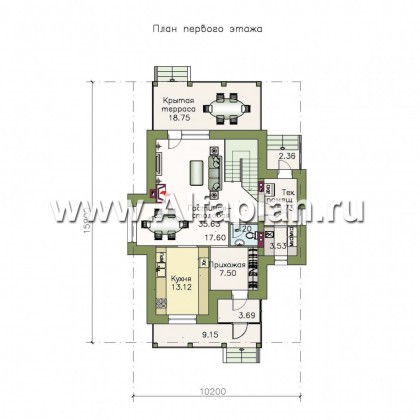 Проекты домов Альфаплан - «Портал» - двухэтажный классический коттедж - превью плана проекта №1