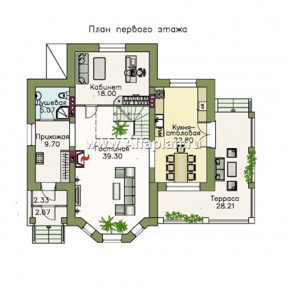 «Клио Плюс» - проект дома с мансардой, с эркером и с террасой, с  цокольным этажом - превью план дома