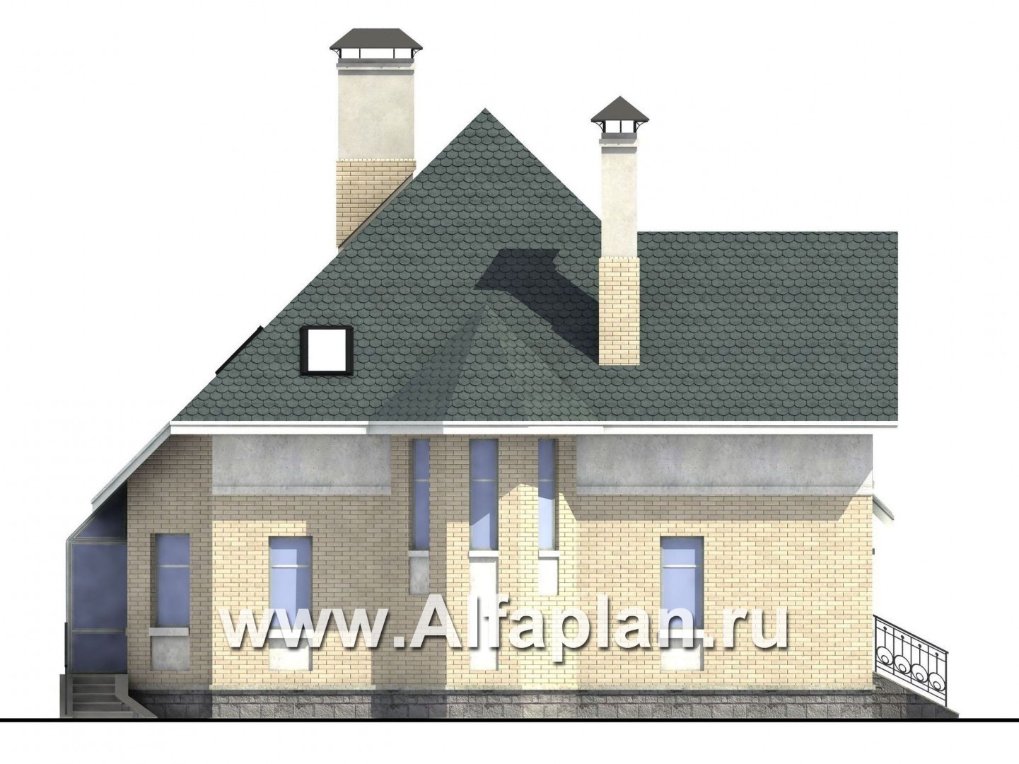 Проекты домов Альфаплан - «Соло»- небольшой коттедж с угловым зимним садом - изображение фасада №4
