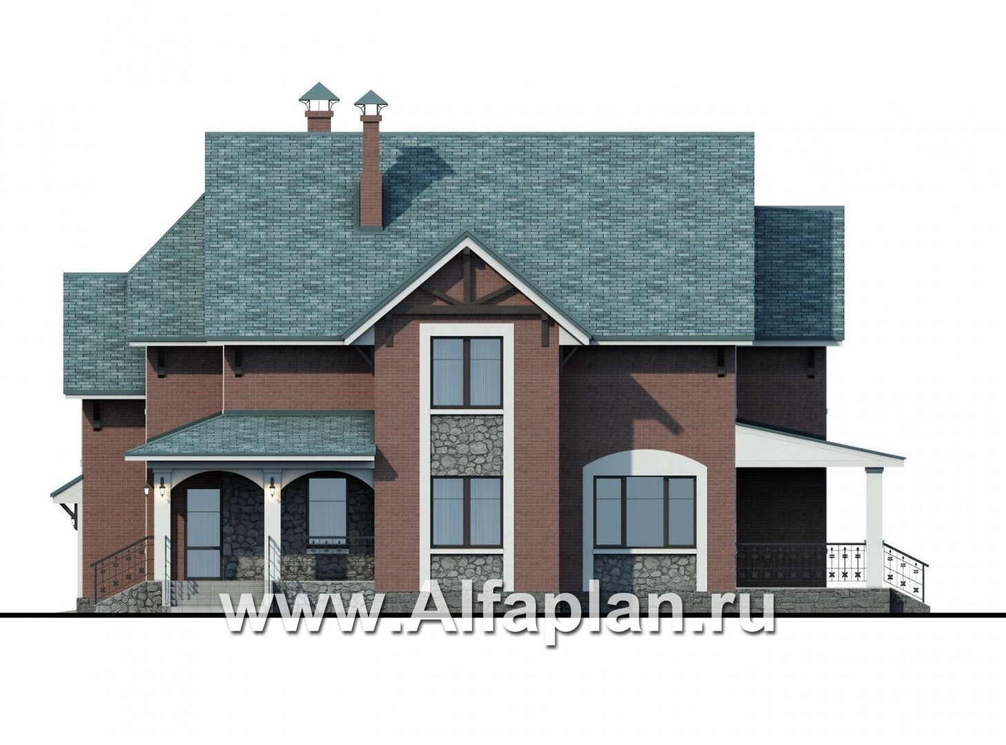 Проекты домов Альфаплан - «Кленовый лист»- комфортный дом с гаражом и бильярдной - изображение фасада №2