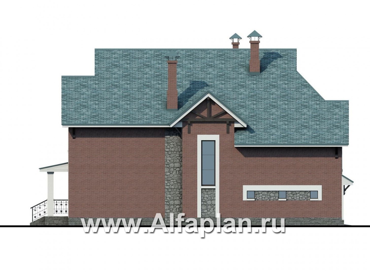 Проекты домов Альфаплан - «Кленовый лист»- комфортный дом с гаражом и бильярдной - изображение фасада №3