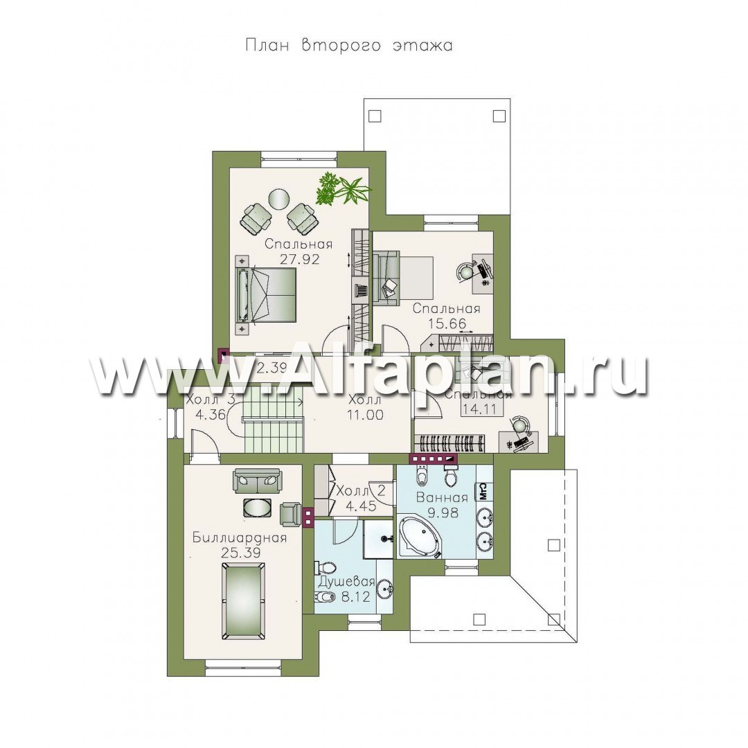 Проекты домов Альфаплан - «Кленовый лист»- комфортный дом с гаражом и бильярдной - план проекта №2