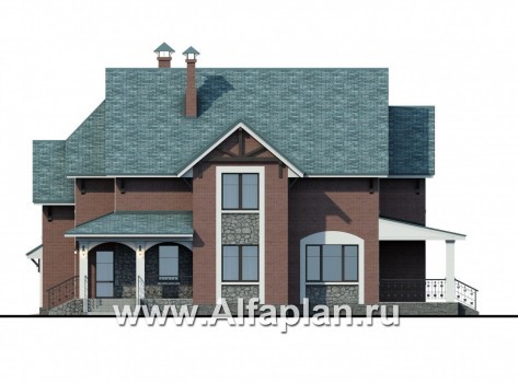 Проекты домов Альфаплан - «Кленовый лист»- комфортный дом с гаражом и бильярдной - превью фасада №2
