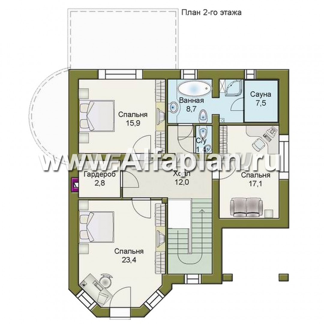 Проекты домов Альфаплан - «Ювенил» - двухэтажный загородный дом - план проекта №2