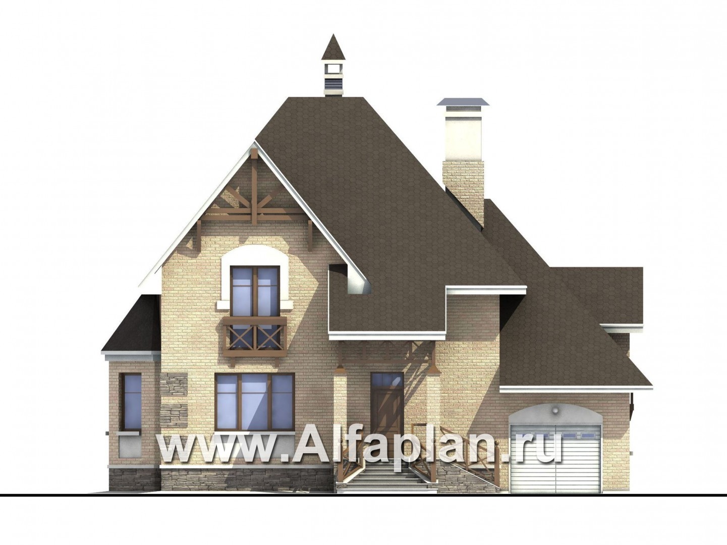 Проекты домов Альфаплан - «Магистр» - респектабельный коттедж с гаражом - изображение фасада №1