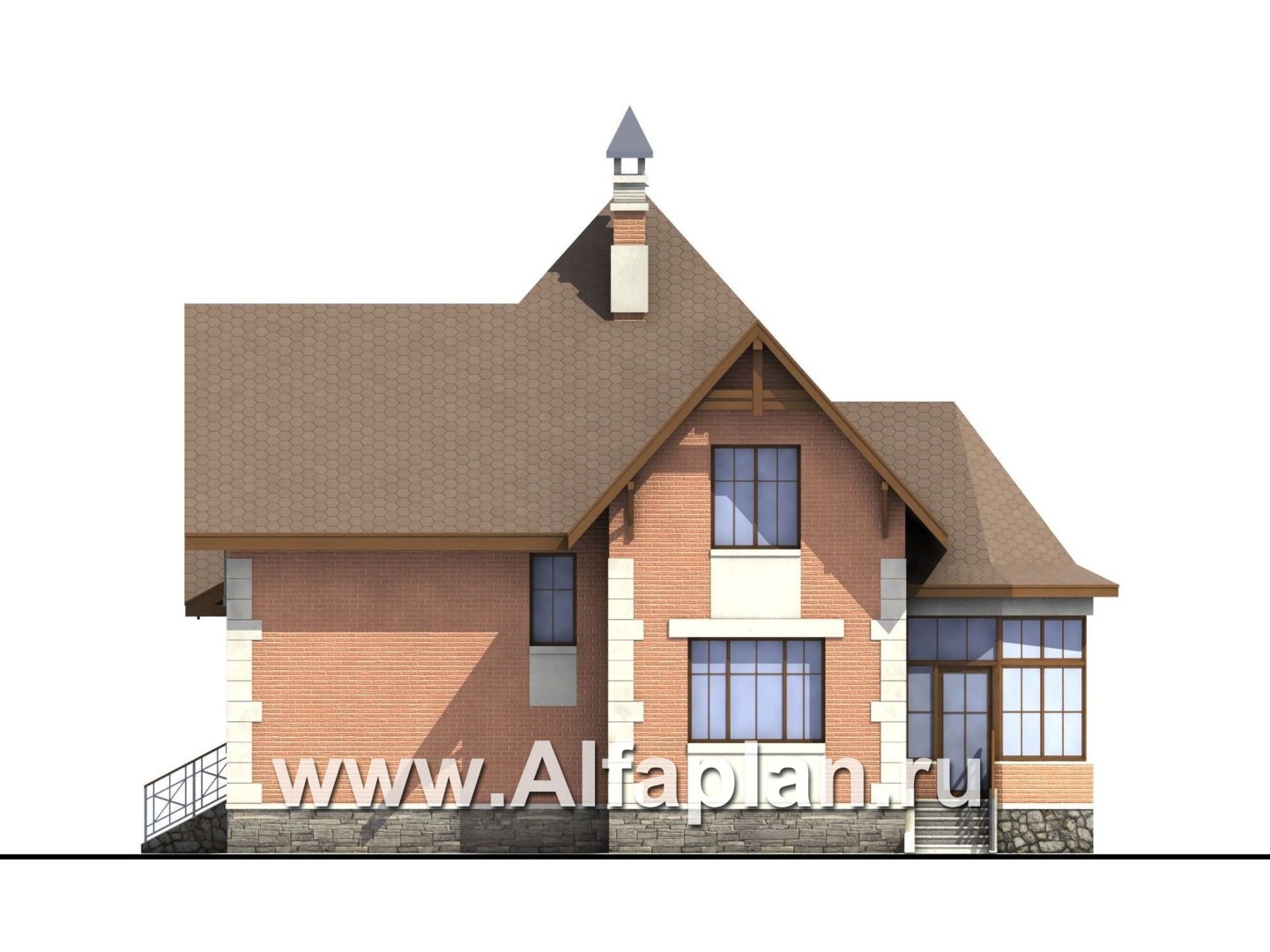 Проекты домов Альфаплан - «Ягерхаус» — загородный дом с пирамидальной кровлей - изображение фасада №2