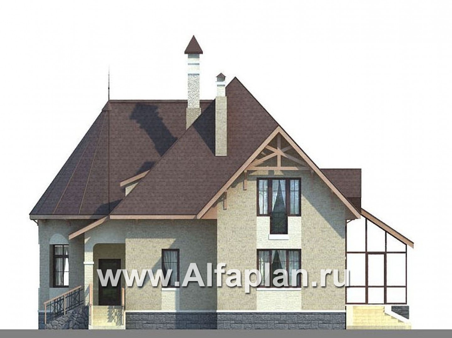 Проекты домов Альфаплан - «Авалон» - коттедж с полукруглым эркером - изображение фасада №1