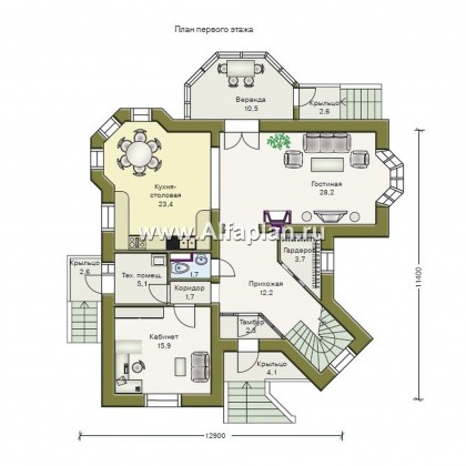 Проекты домов Альфаплан - «Баттерфляй» - коттедж для углового участка - превью плана проекта №1