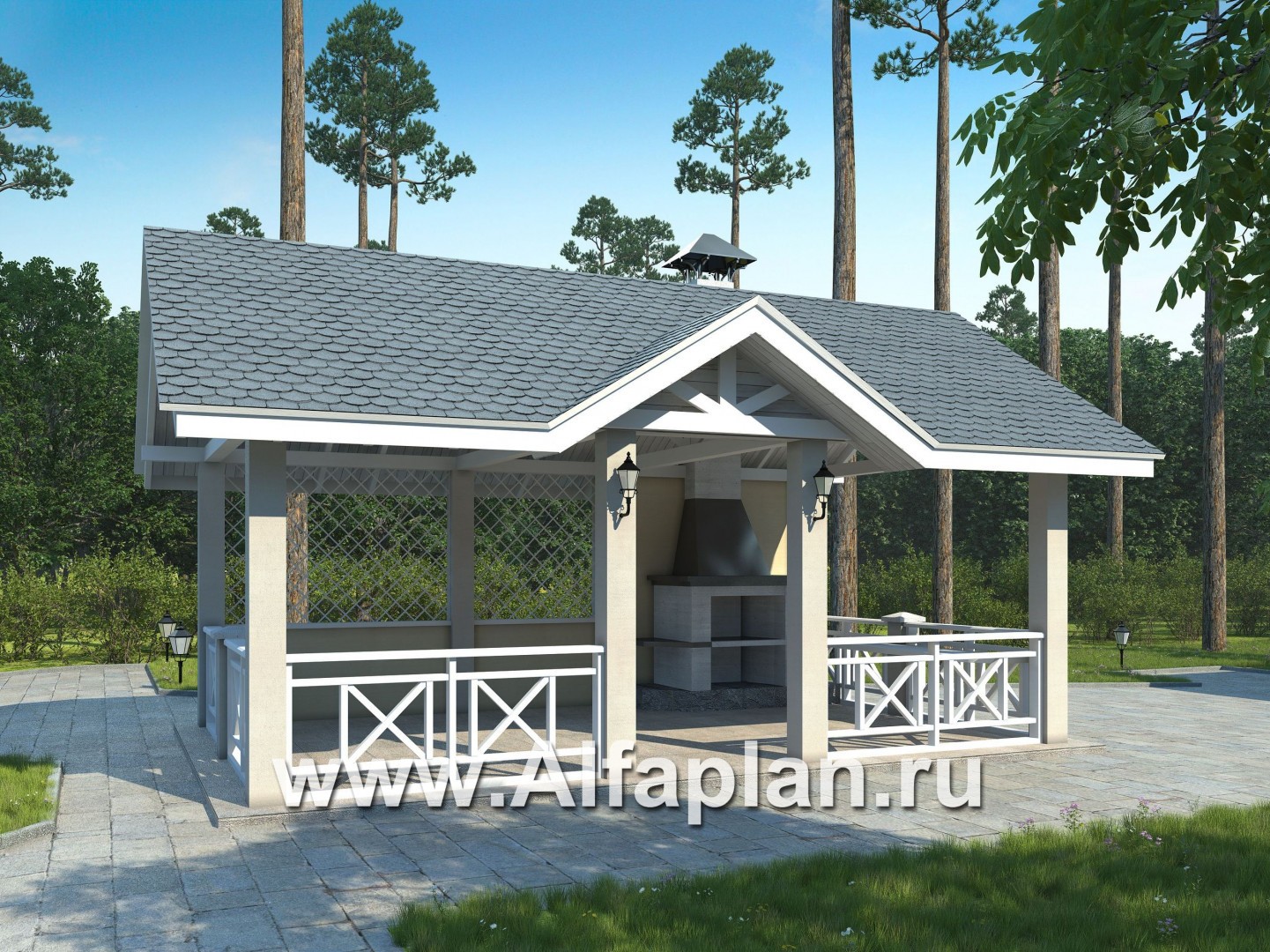 Проекты домов Альфаплан - Беседка-павильон с барбекю (летняя кухня) - основное изображение
