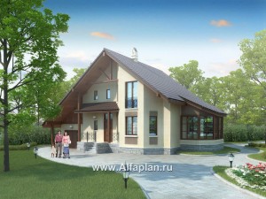Проекты домов Альфаплан - «Грюсгот» - проект  коттеджа с гаражом и верандой - превью основного изображения