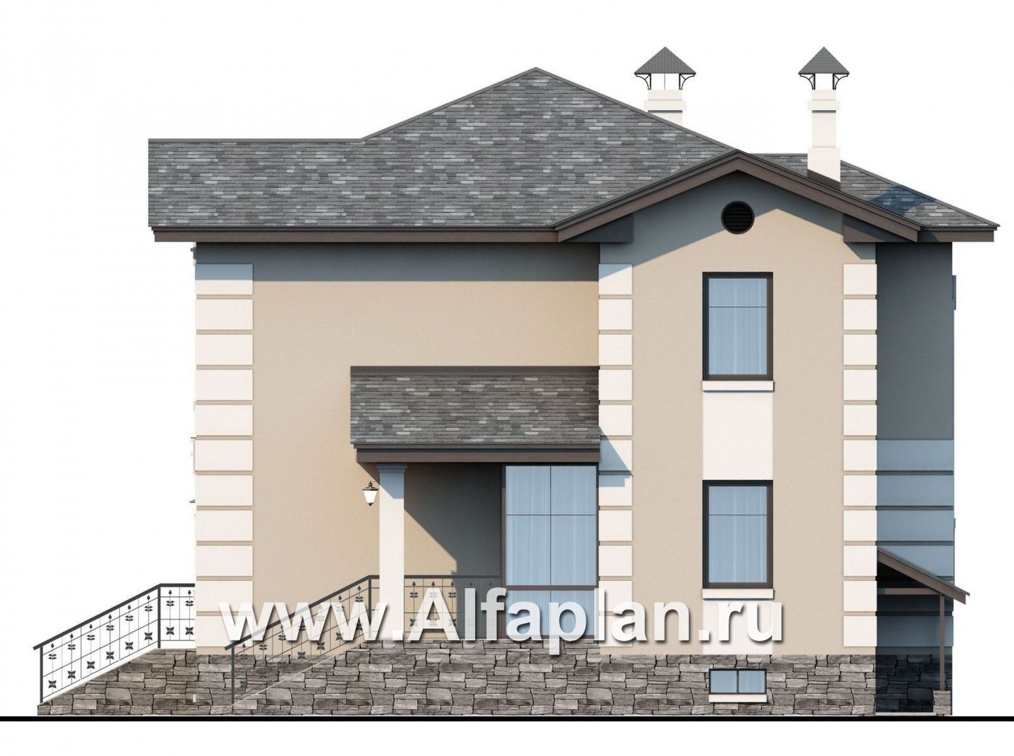 Проекты домов Альфаплан - «Знаменка плюс» - удобный и компактный коттедж с цоколем - изображение фасада №2