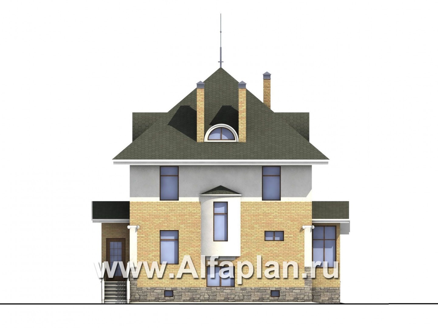 Проекты домов Альфаплан - «Дом светлячка» - трехэтажный дом с мансардой - изображение фасада №4