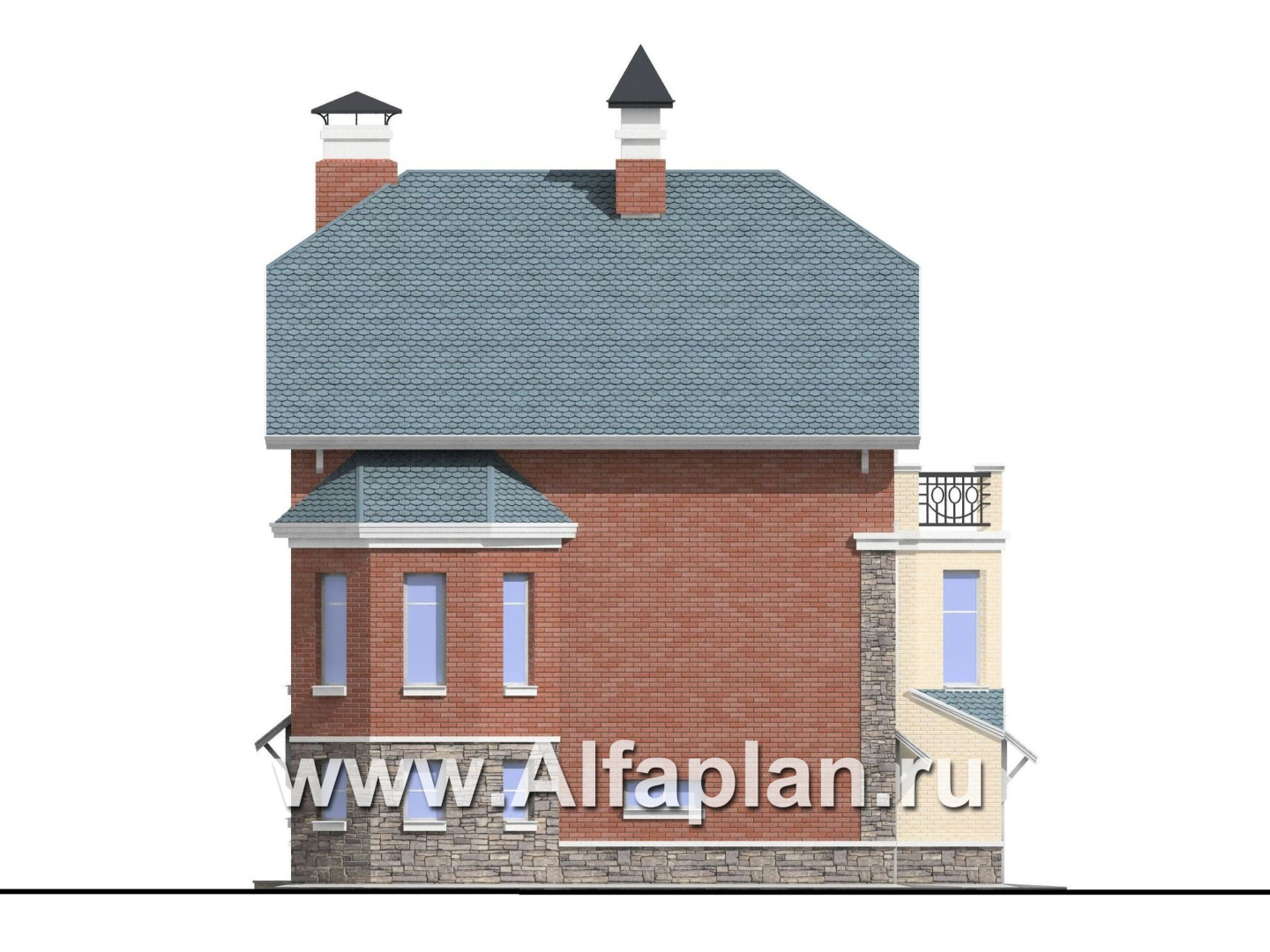 Проекты домов Альфаплан - «Корвет» - трехэтажный коттедж с двумя гаражами - изображение фасада №3
