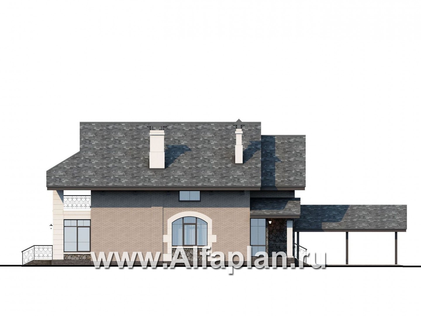 Проекты домов Альфаплан - «Одетта» - компактный дом с навесом для машины - изображение фасада №3
