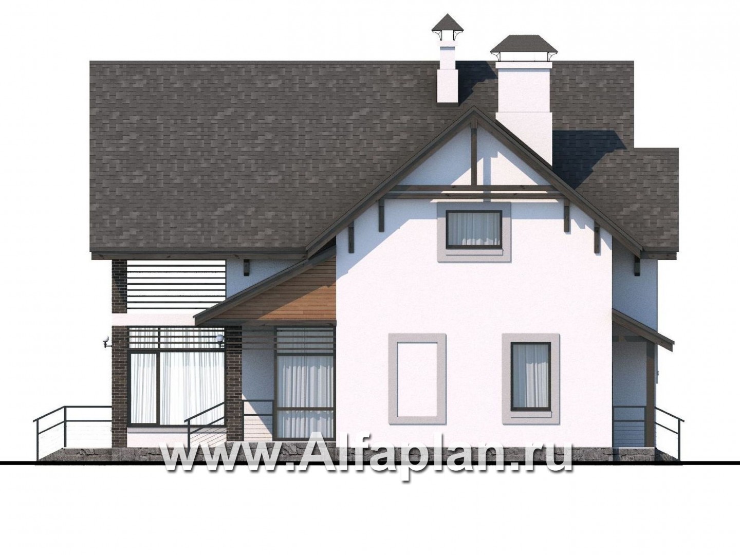 Проекты домов Альфаплан - «Арматор» - современный дом с террасой и лоджией - изображение фасада №2