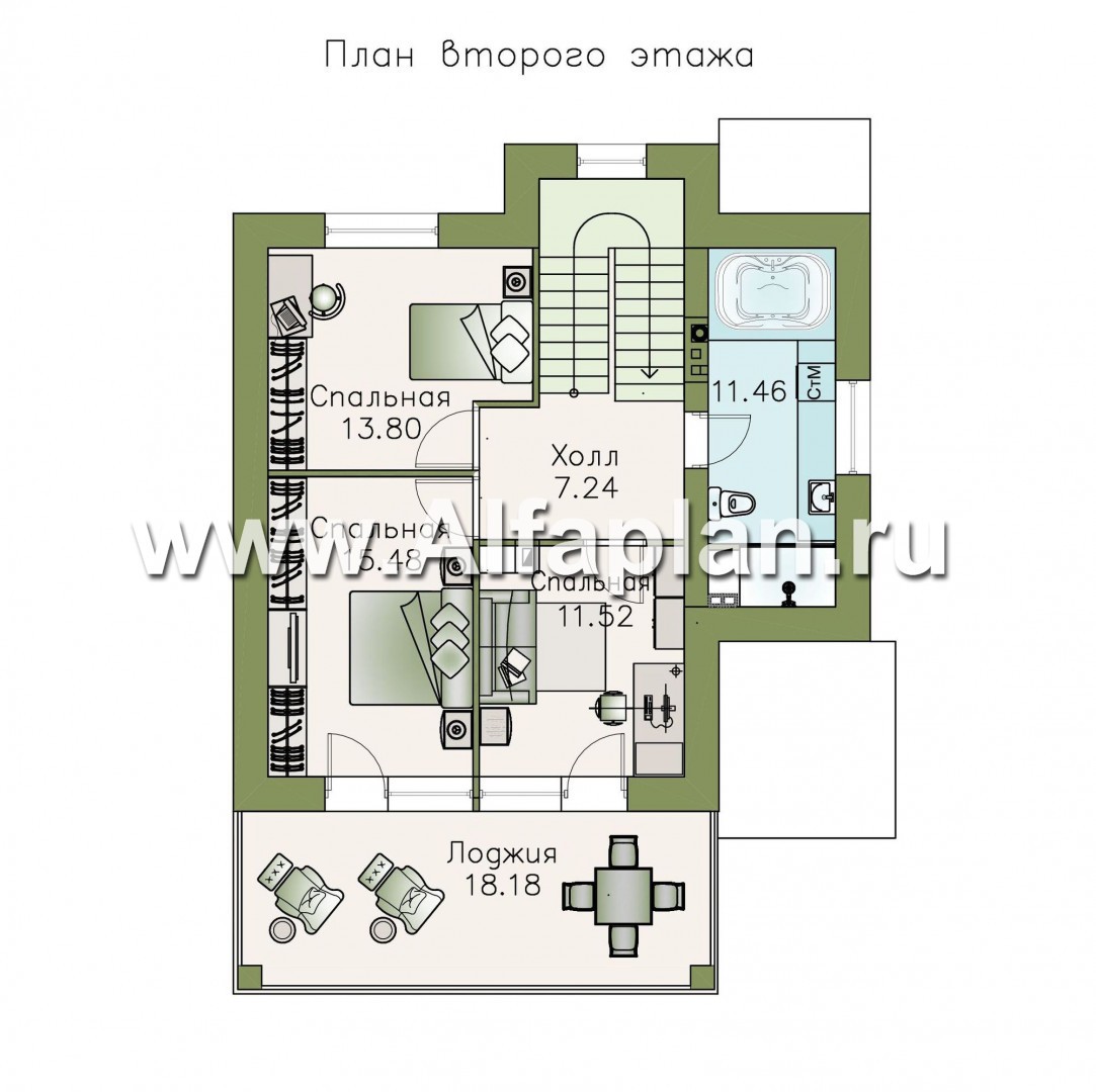 Проекты домов Альфаплан - «Арматор» - современный дом с террасой и лоджией - изображение плана проекта №2