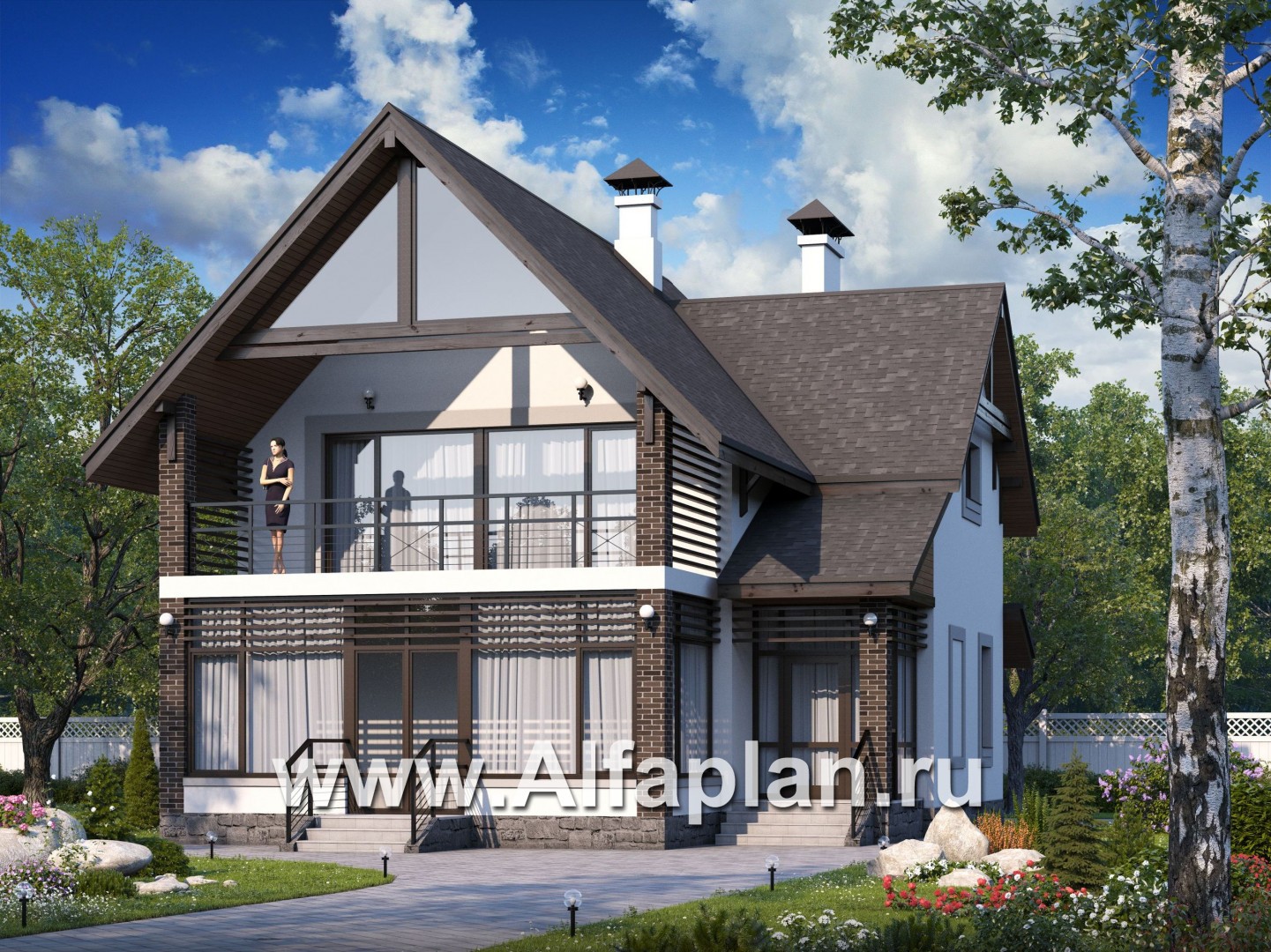 Проекты домов Альфаплан - «Арматор» - современный дом с террасой и лоджией - основное изображение