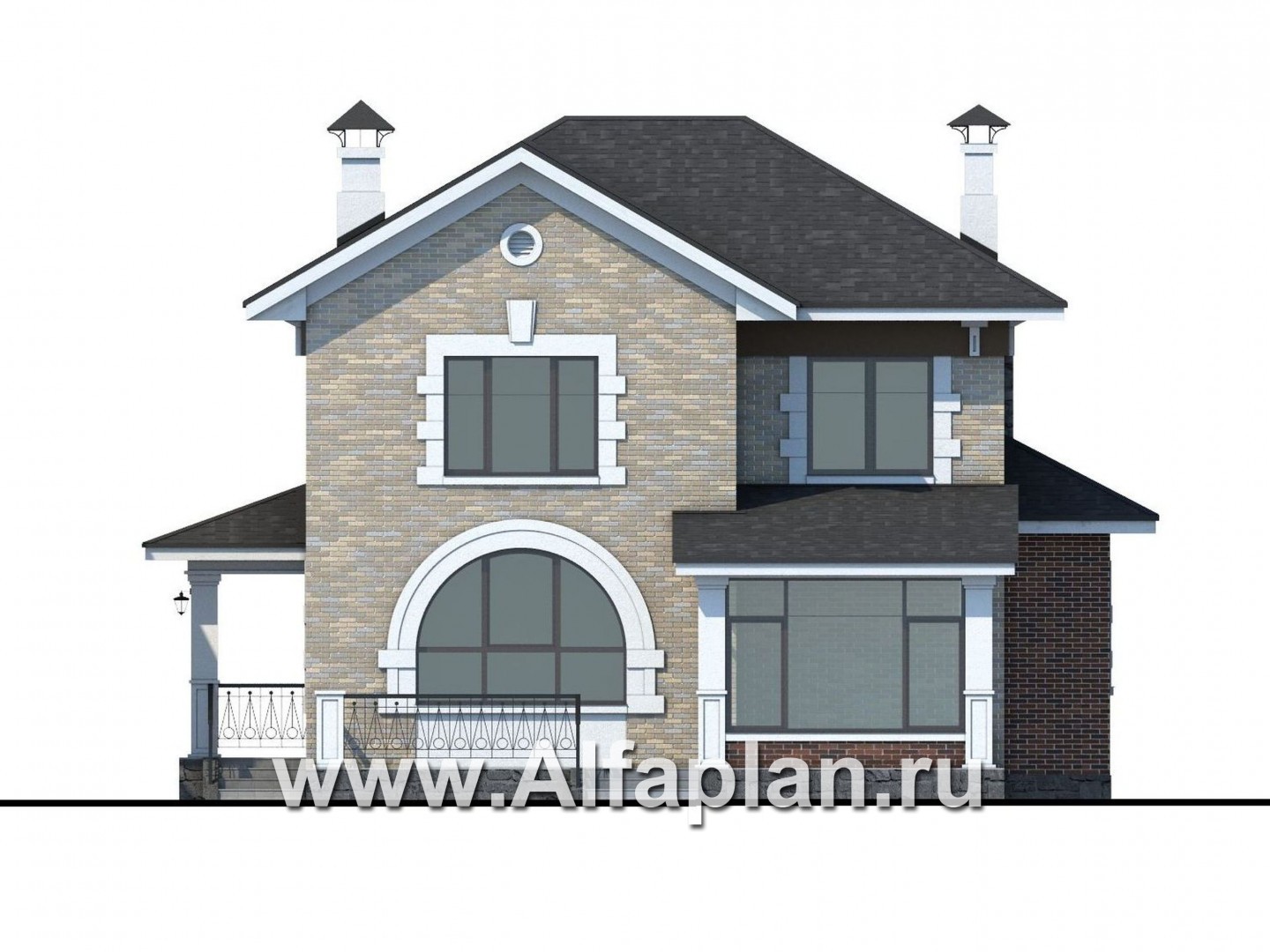 Проекты домов Альфаплан - «Равновесие» - изящный коттедж с террасами - изображение фасада №4