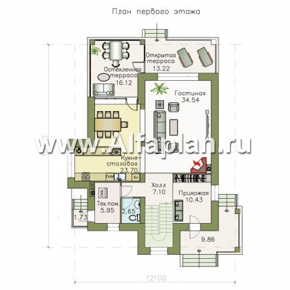 Проекты домов Альфаплан - «Равновесие» - изящный коттедж с террасами - превью плана проекта №1