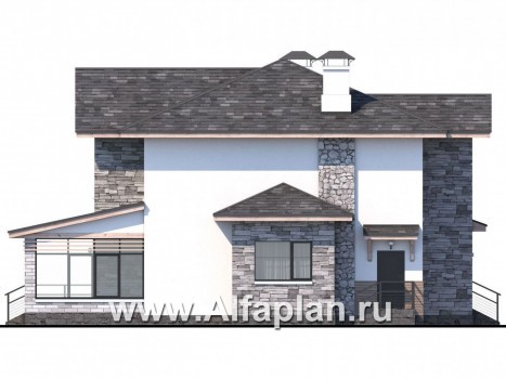 Проекты домов Альфаплан - «Снежная страна» - изящный коттедж с террасами - превью фасада №3