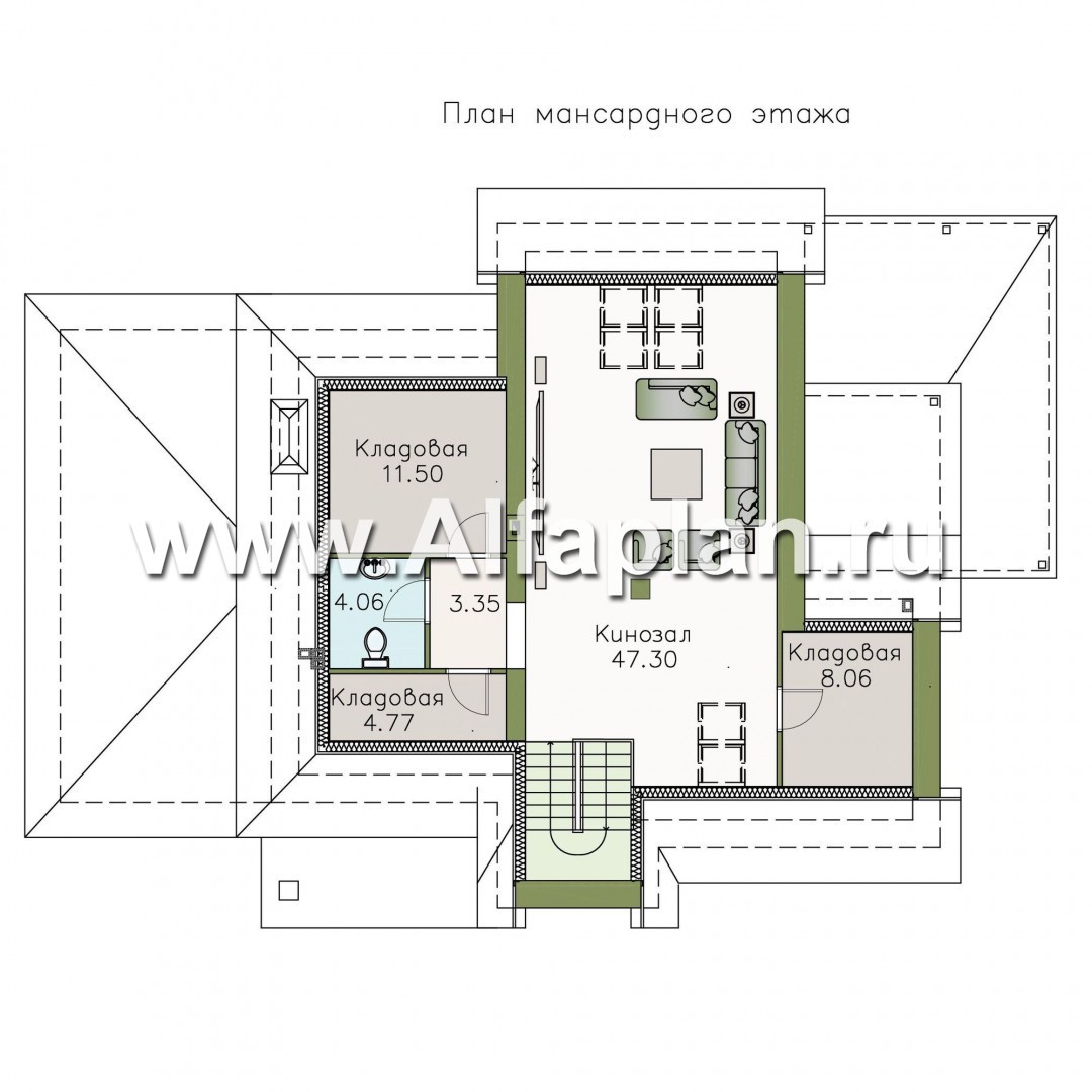 Проекты домов Альфаплан - «Северная регата» - коттедж с большой террасой, гаражом и кинозалом. - план проекта №3