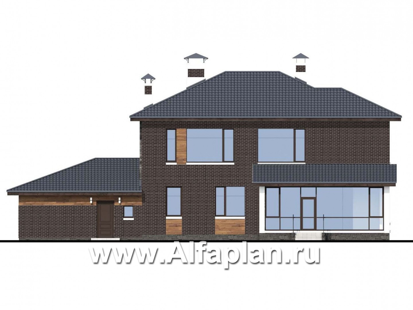 Проекты домов Альфаплан - «Прайд» - современный коттедж с остекленной верандой и гаражом - изображение фасада №4