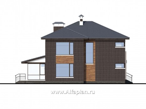 Проекты домов Альфаплан - «Прайд» - современный коттедж с остекленной верандой и гаражом - превью фасада №3