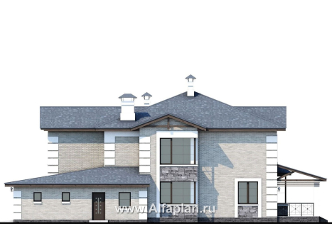 Проекты домов Альфаплан - «Вяземский» - просторный коттедж для узкого участка - превью фасада №2