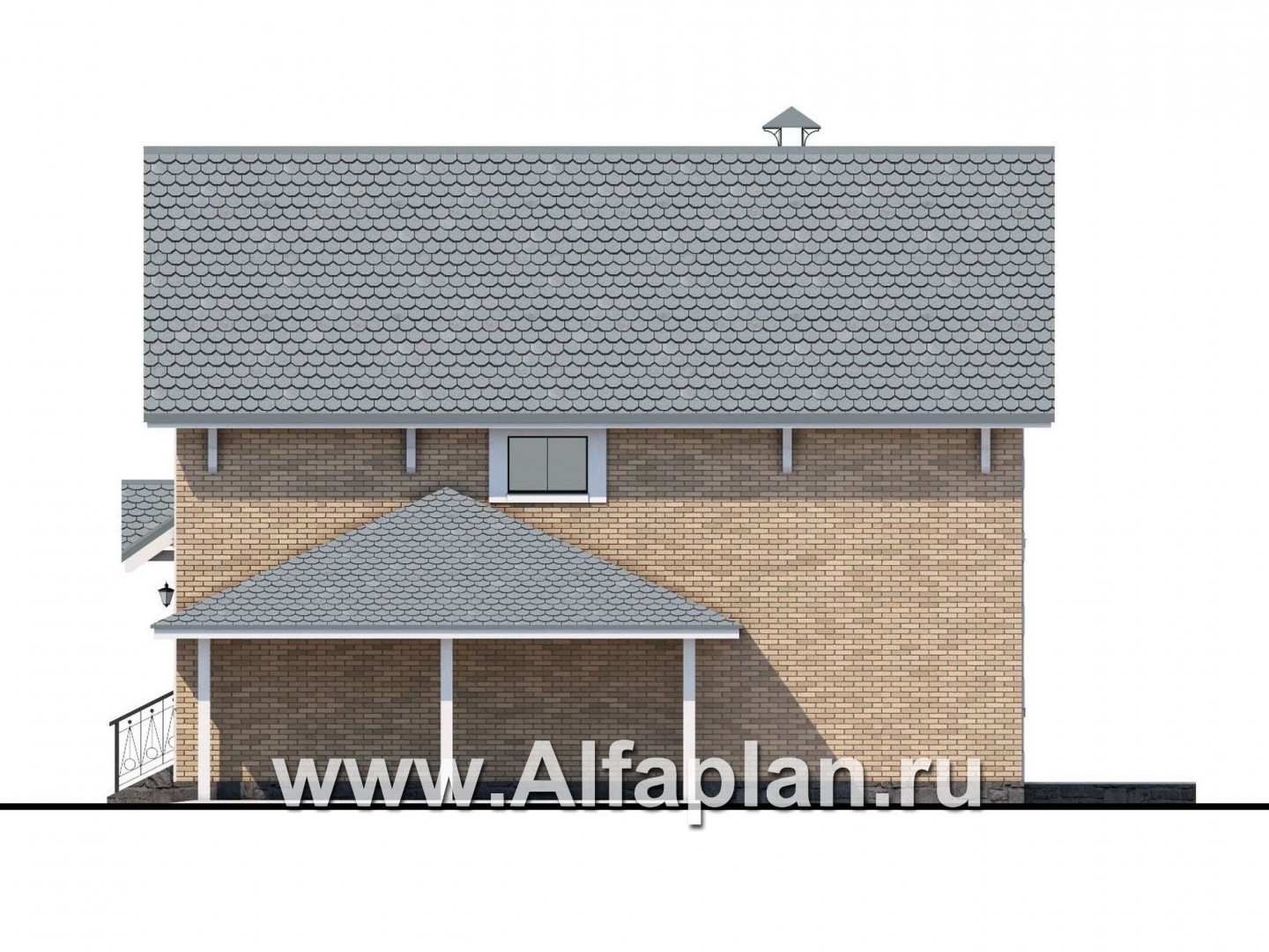 Проекты домов Альфаплан - Коттедж из кирпича «Кадет» с гаражом навесом - изображение фасада №2