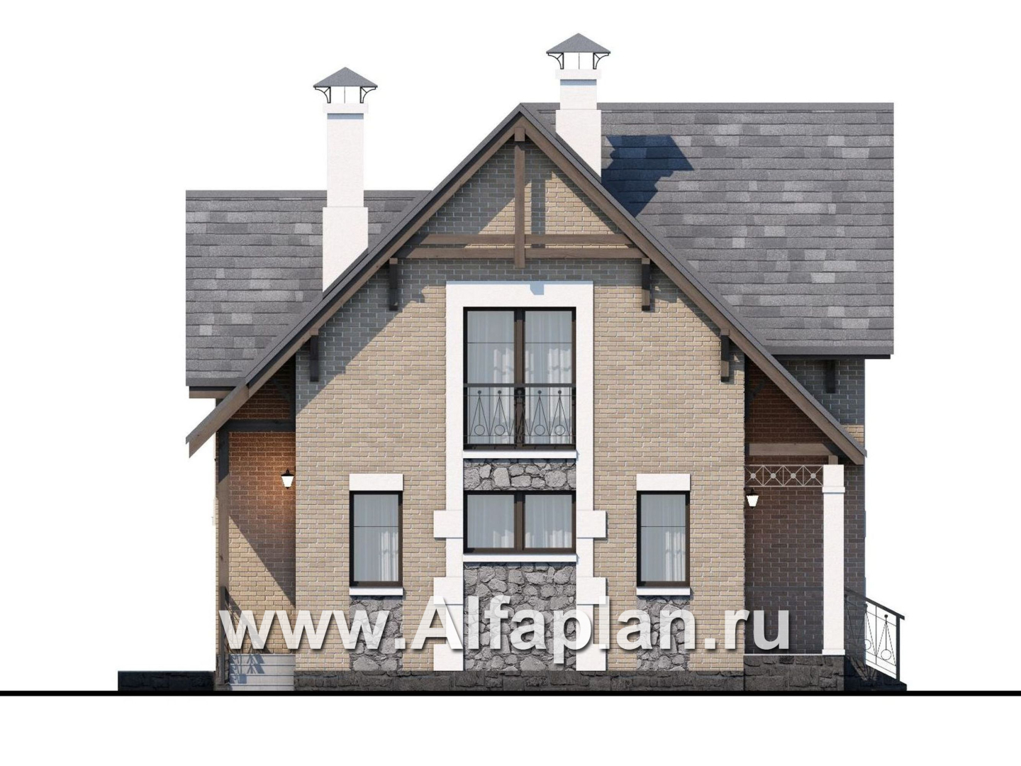 Проекты домов Альфаплан - Коттедж из кирпича «Семейное гнездо» с комфортной современной планировкой - изображение фасада №3