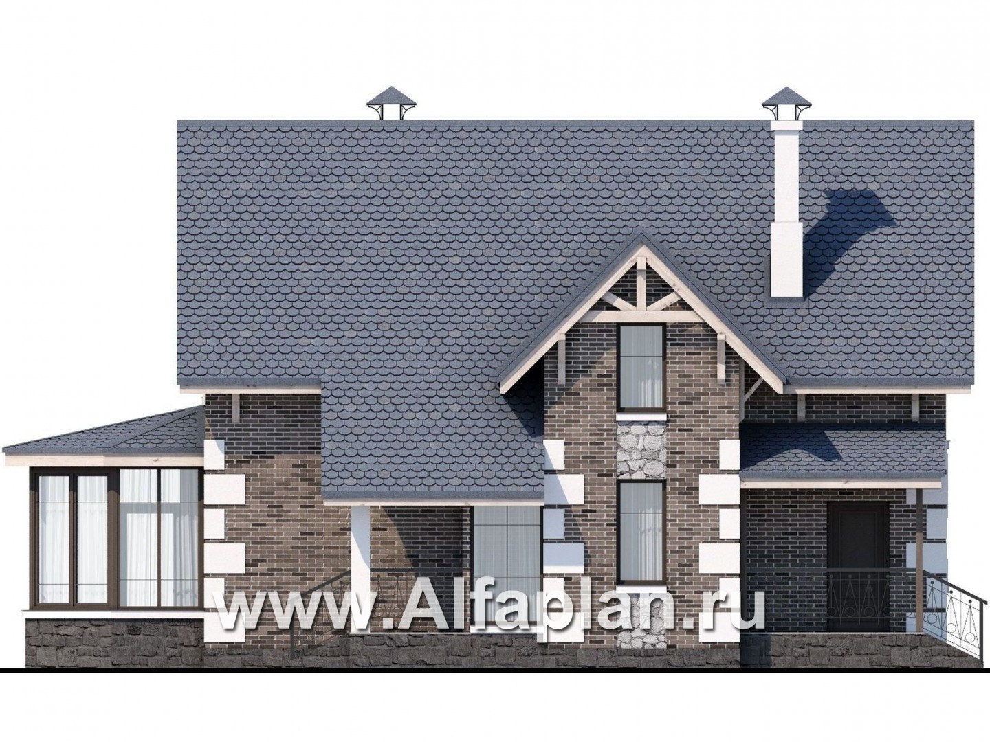 Проекты домов Альфаплан - «Малая Родина» - компактный дом с красивой верандой - изображение фасада №2