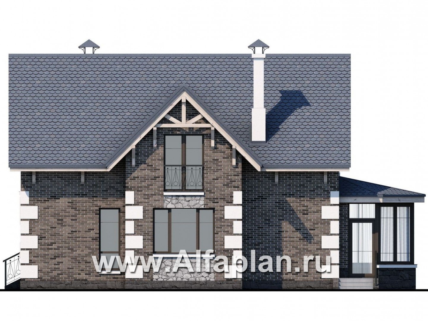 Проекты домов Альфаплан - «Малая Родина» - компактный дом с красивой верандой - изображение фасада №3