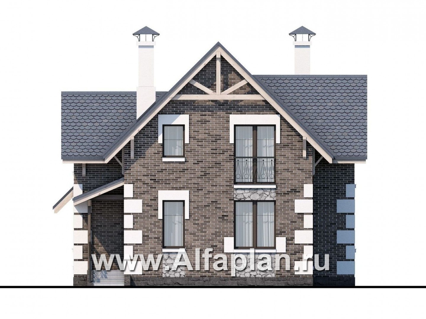 Проекты домов Альфаплан - «Малая Родина» - компактный дом с красивой верандой - изображение фасада №4
