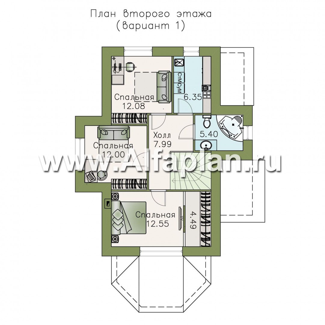 Проекты домов Альфаплан - «Малая Родина» - компактный дом с красивой верандой - план проекта №2