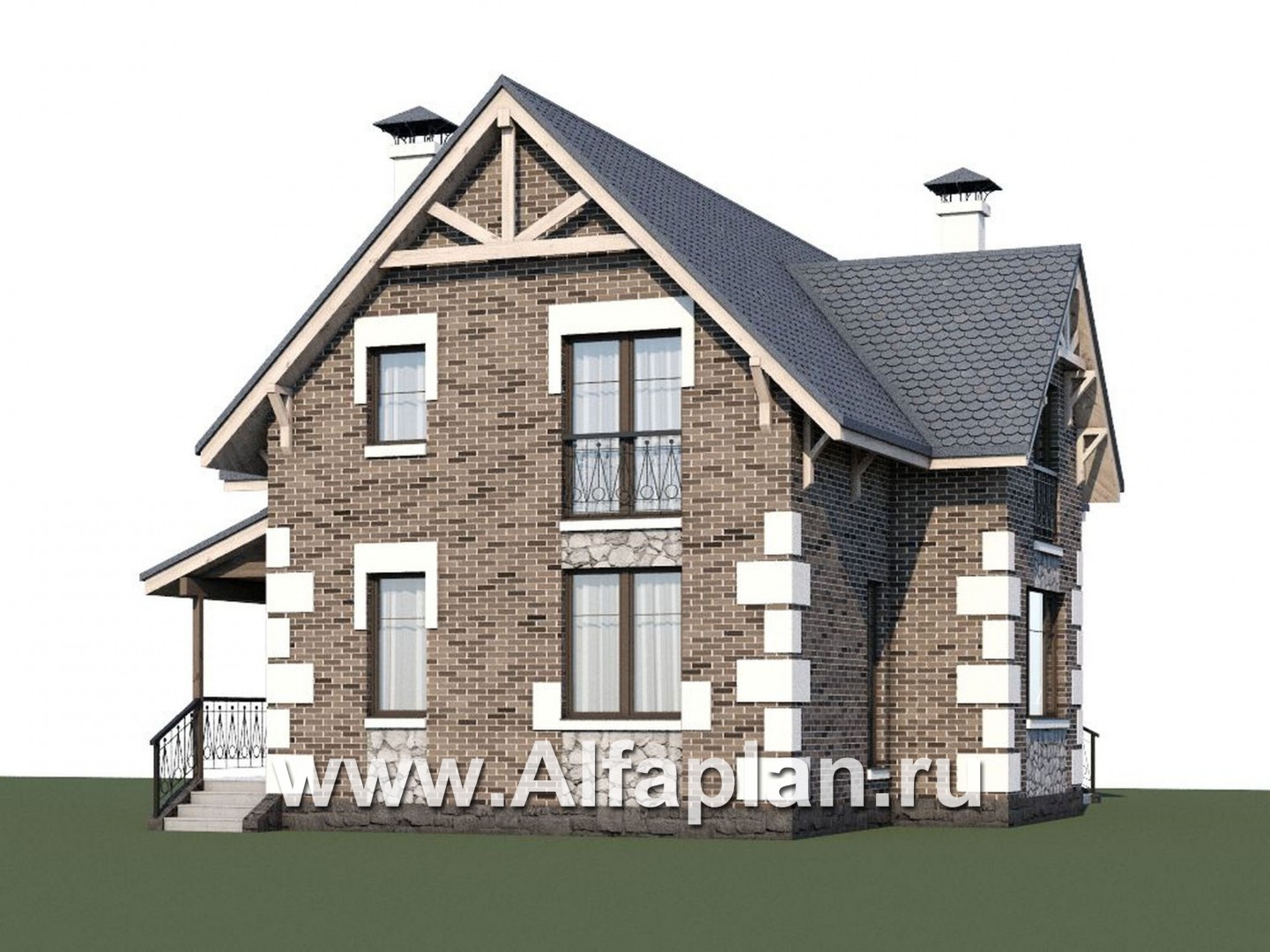 Проекты домов Альфаплан - «Малая Родина» - компактный дом с красивой верандой - дополнительное изображение №1