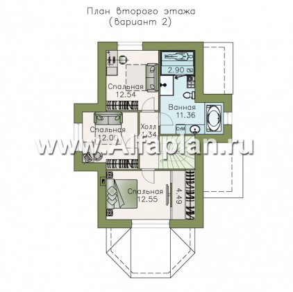 Проекты домов Альфаплан - «Малая Родина» - компактный дом с красивой верандой - превью плана проекта №3