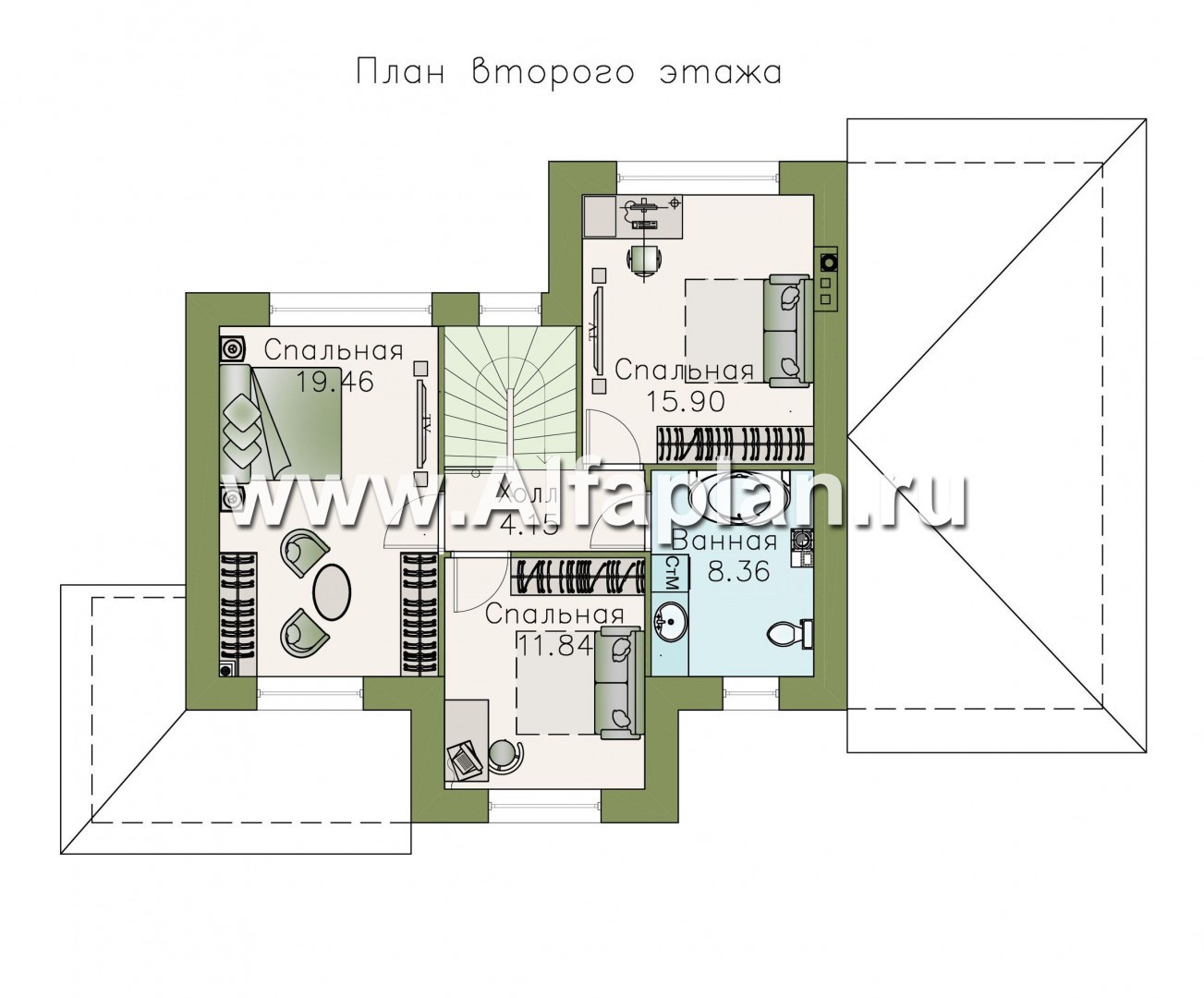 Проекты домов Альфаплан - «Невский стиль» - удобный и красивый двухэтажный дом с гаражом - план проекта №2