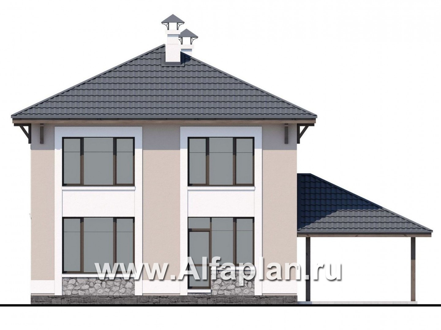 Проекты домов Альфаплан - Кирпичный дом «Собственный рай» с навесом для машины - изображение фасада №4