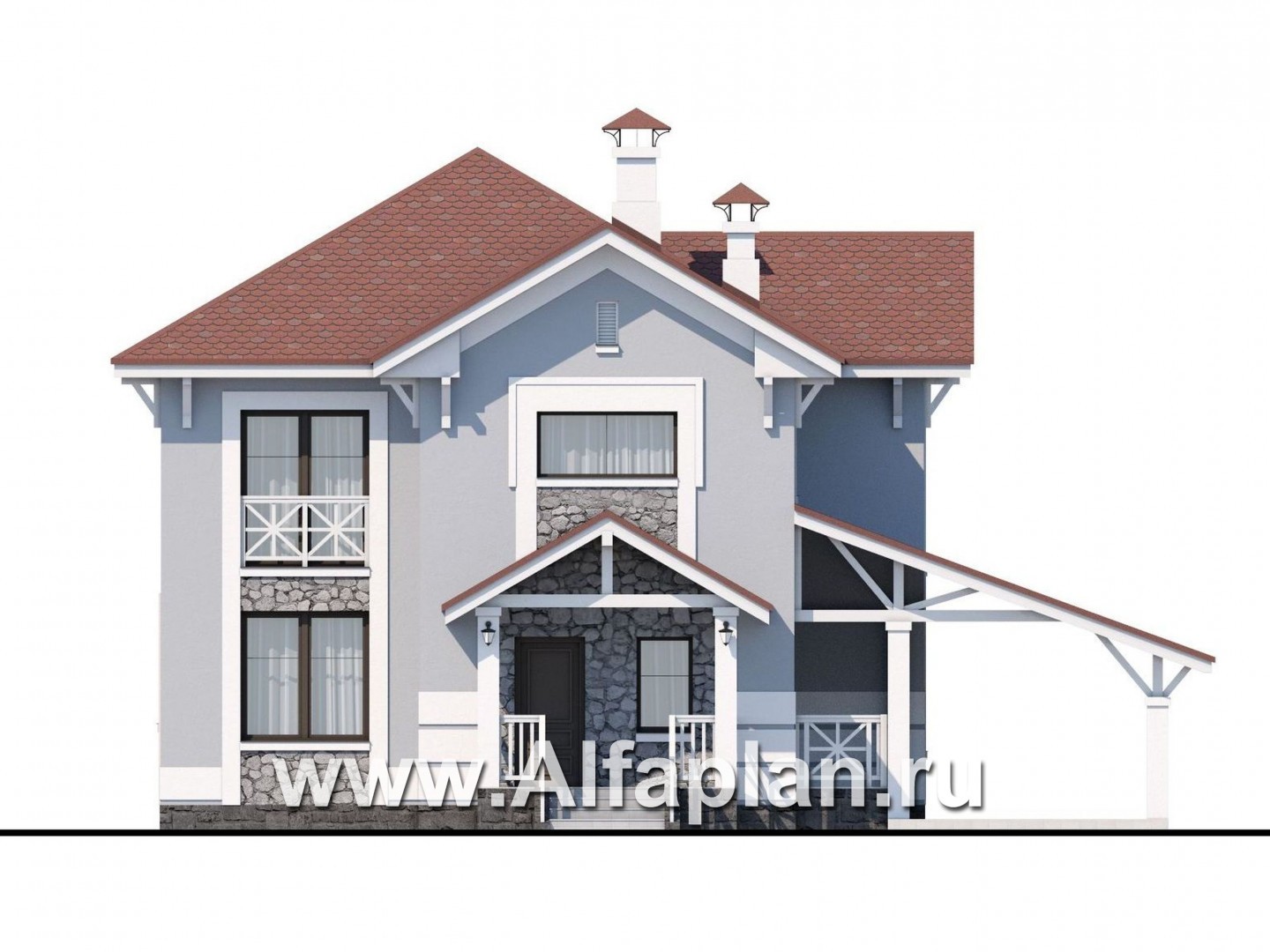 Проекты домов Альфаплан - «Линия жизни» - удобный дом для небольшой семьи - изображение фасада №1